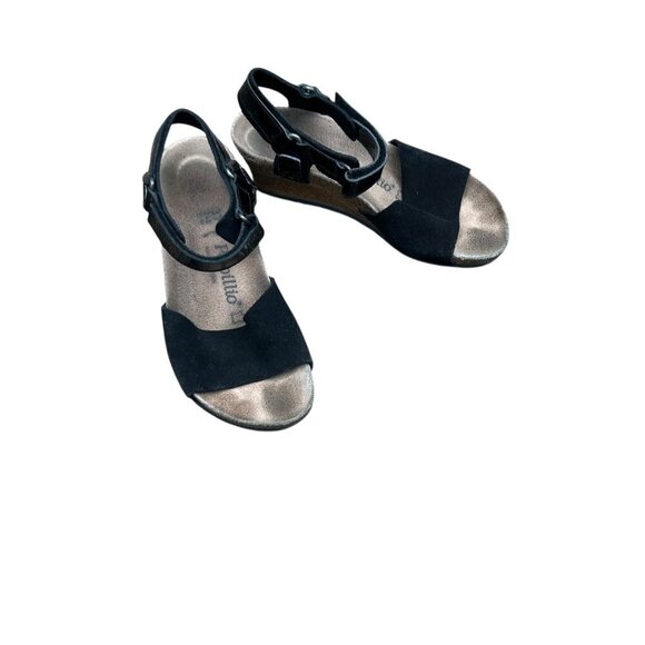 Papillio by Birkenstock Black Suede Eve Cork Wedge Sandals Size 37 US 7 - Picture 1 of 10